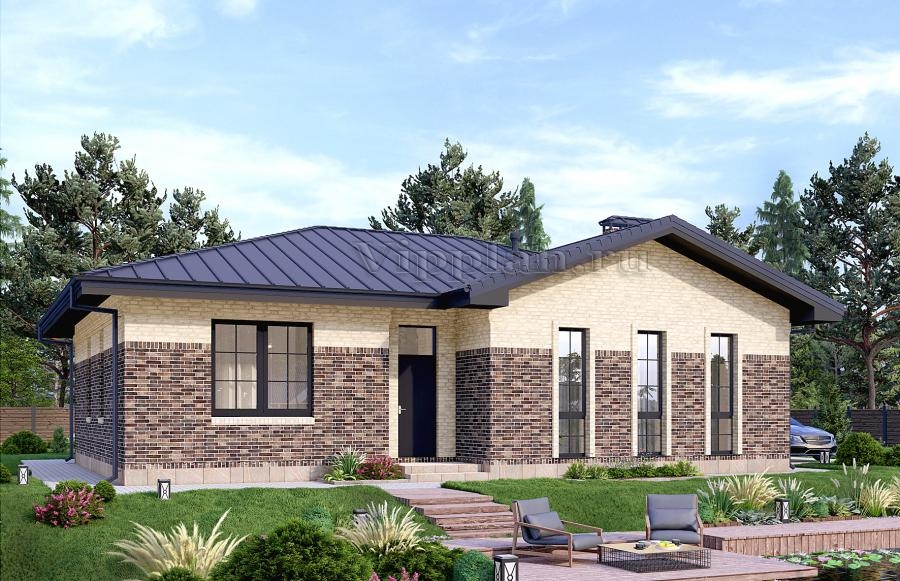 Одноэтажный дом с тремя спальнями, просторной гостиной и террасой